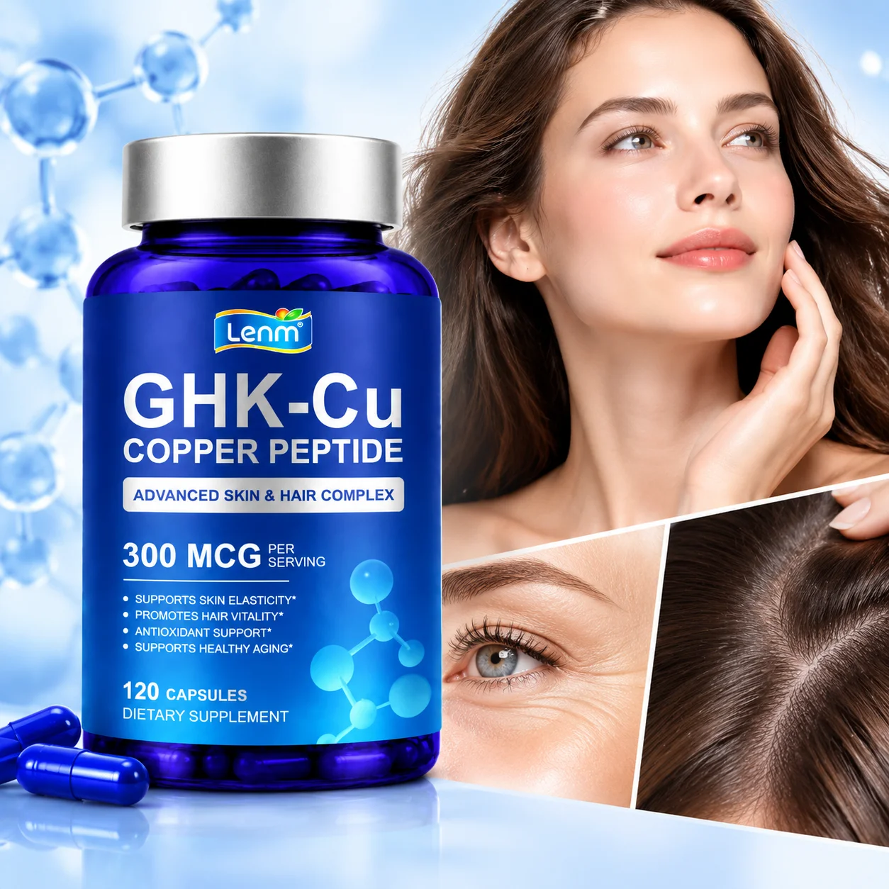 GHK-Cu Copper Peptide Capsules Promote Skin Elasticity Anti-aging, Wrinkles & Hair Density & Antioxidant Healthy Aging 120pcs