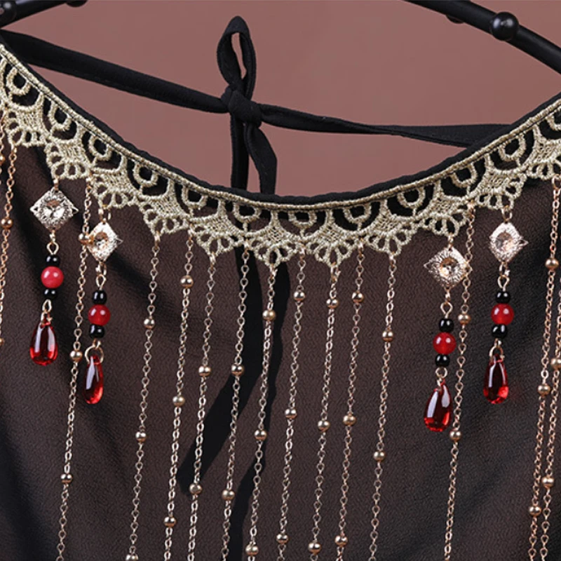 Chinese Hanfu Tassel Veil Face Ornament Decoration Black Chiffon Face Curtain Sunscreen Covering Face Musk Jewelry India Costume