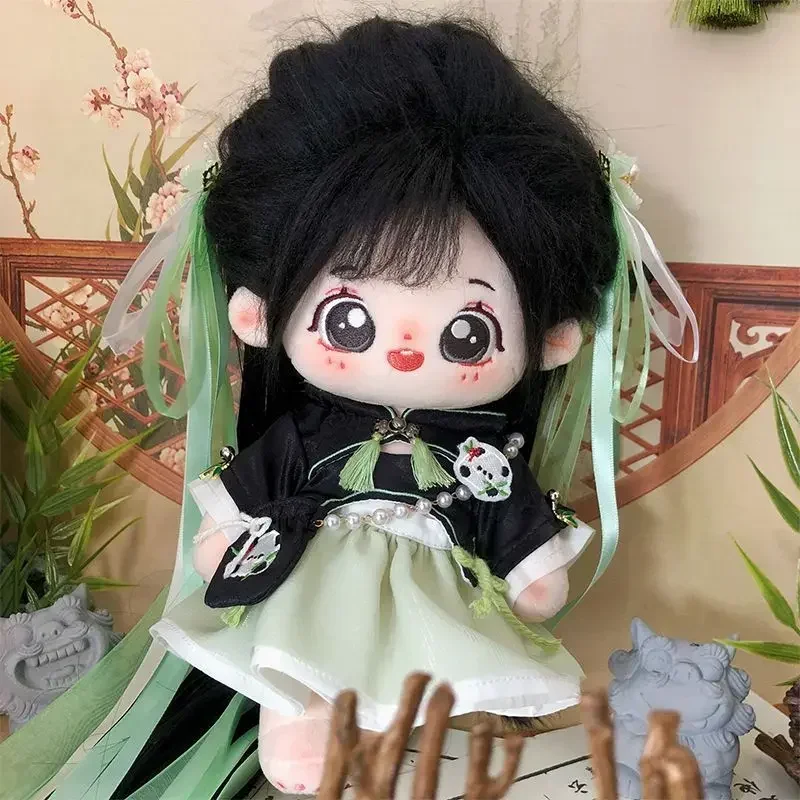 

New No Attributes 20cm Cute Doll Panda Sister Black Fried Hair with Skeleton Kawaii Cotton Doll with Clothes Toy CosCute Gift