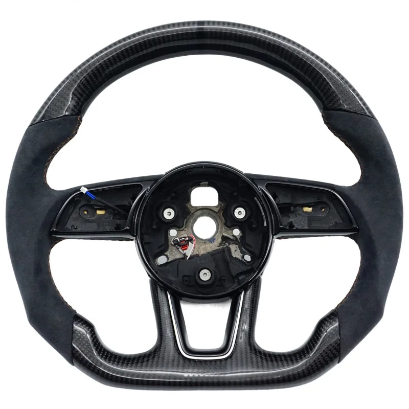 For Audi A4B9S, semi-suede carbon fiber with brown stitching, black center mark, with heated steering wheel base