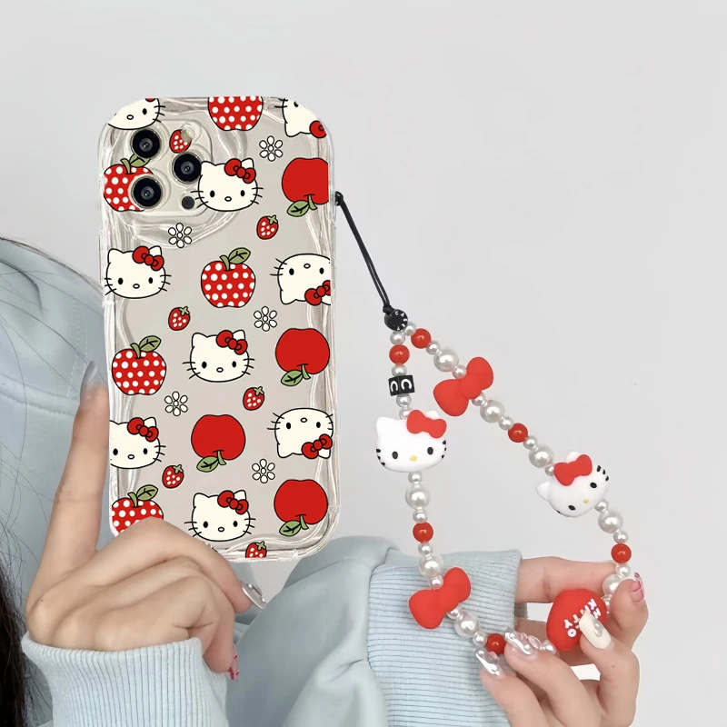 Funda de teléfono con cordón de Hello Kitty para Samsung Galaxy A56 A26 A36 A17 A07 A55 5G A15 A54 A16 A35 A24 A25 S25 S24 Ultra Plus S23 FE