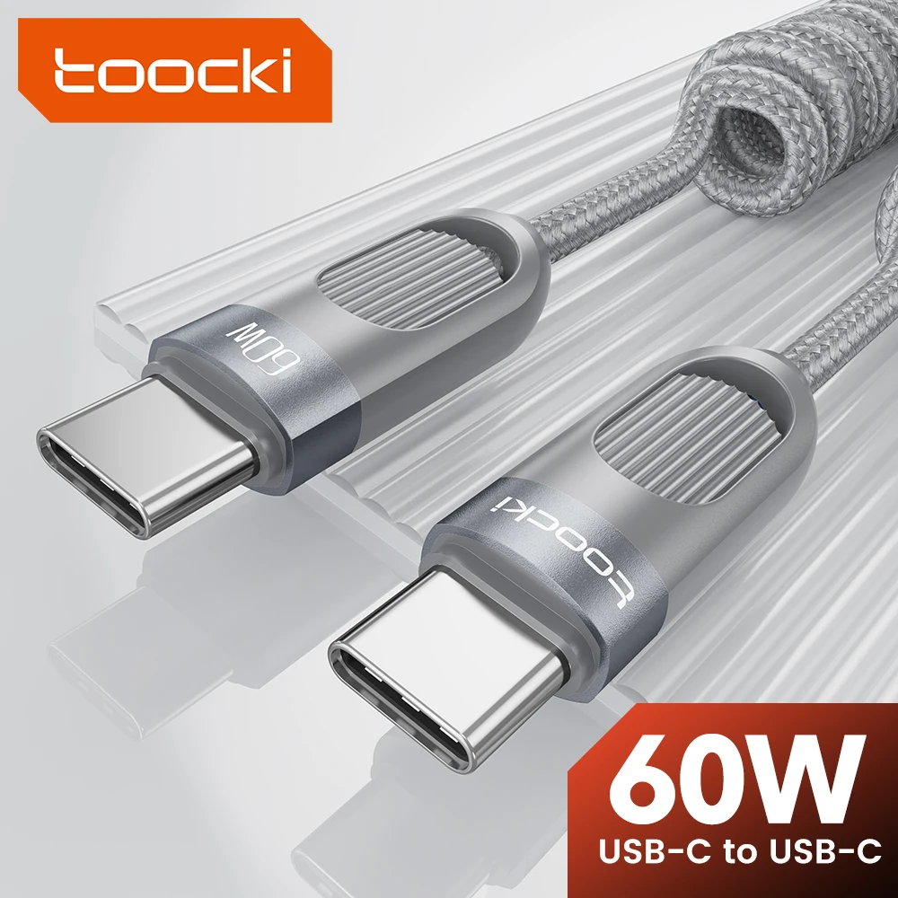 Toocki 60 W USB-C-Kabel Typ C PD Schnellladung Dual-C-Federkabel 1,5 m geflochtener Draht aus Aluminiumlegierung für iPhone 16 Huawei Xiaomi