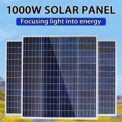 Painel Solar Fotovoltaico, Kit Banco de Potência, 100A Placa Controlador Solar para Casa, Camping, RV, Carro, Carregador Rápido de Bateria, 500W, 1000W, 12V