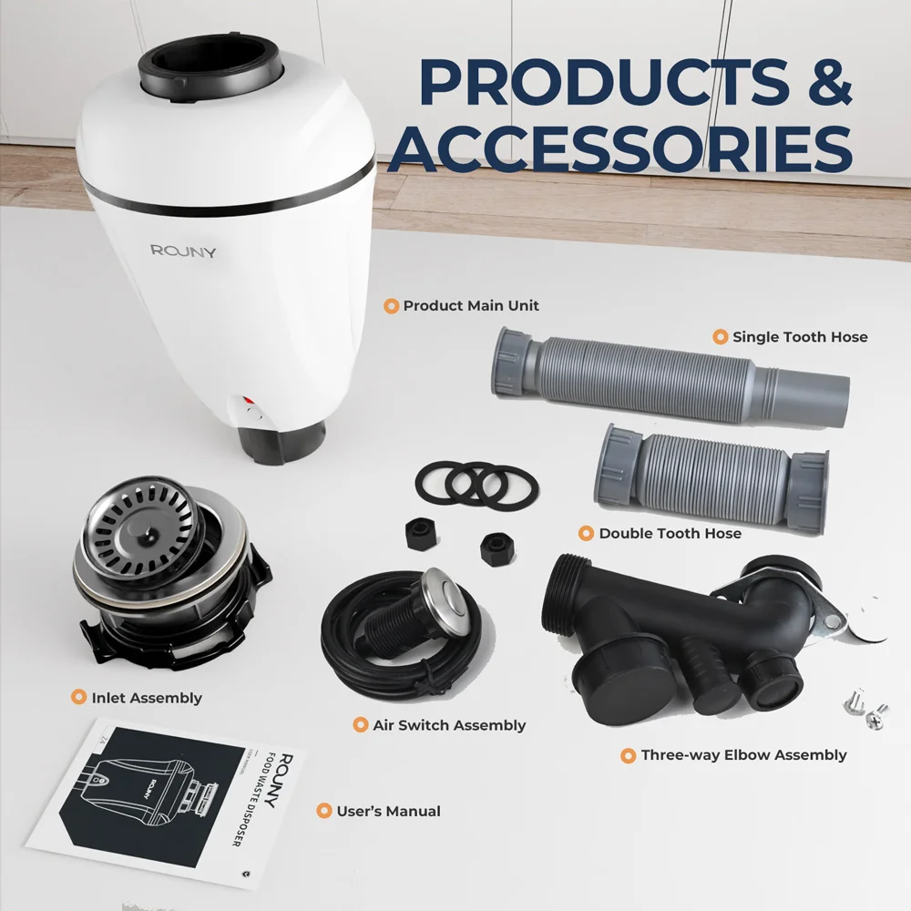 Smaltimento dei rifiuti ad avanzamento continuo con riduzione del suono, tritarifiuti alimentari da 3/4 HP con sistema di macinazione in acciaio inossidabile