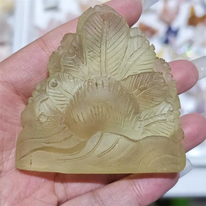 Natural Yellow Citrine Peacock Carving Crystal Love Healing Fengshui Gemstones Home Decoration Holiday Gift 1PCS
