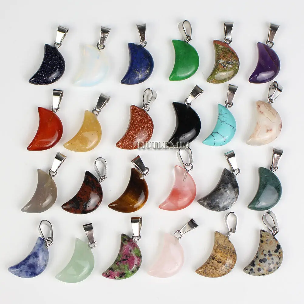 

Wholesale 20pcs/lot Mixed Natural Crystal Quartz Stone Gemstone Moon Pendant Charms for DIY Necklace Jewelry Making