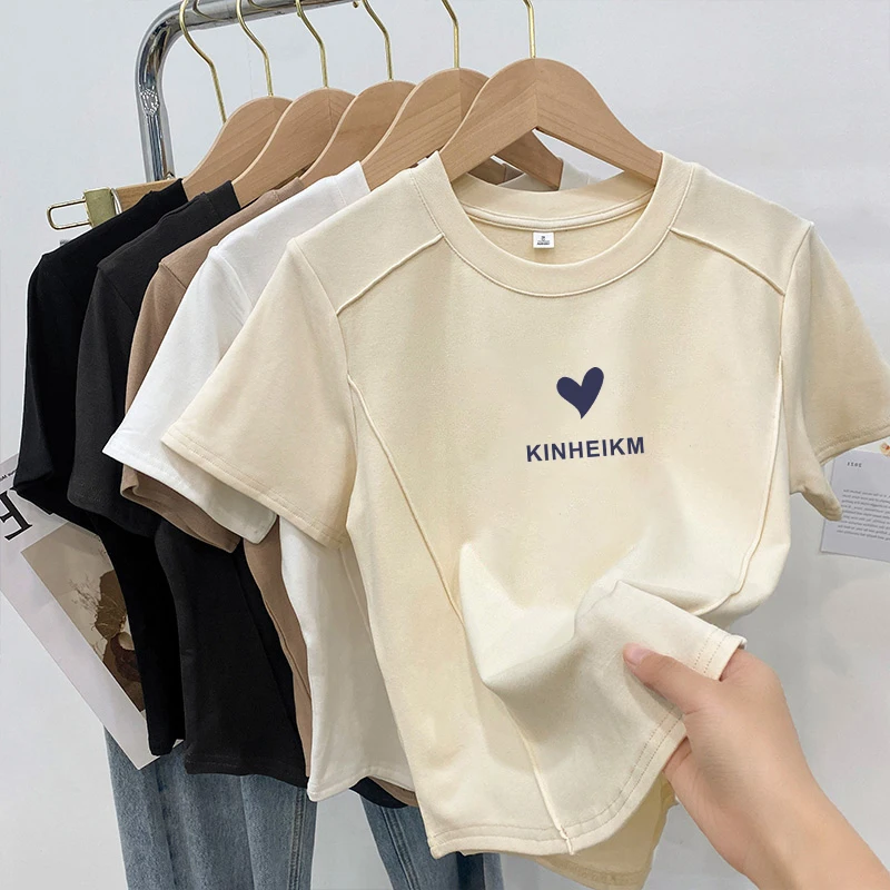 Pure Cotton Short Sleeve T-Shirt Women's Summer Design Unique Small Size Top Large Women's Clothing Shoulder Width Regular