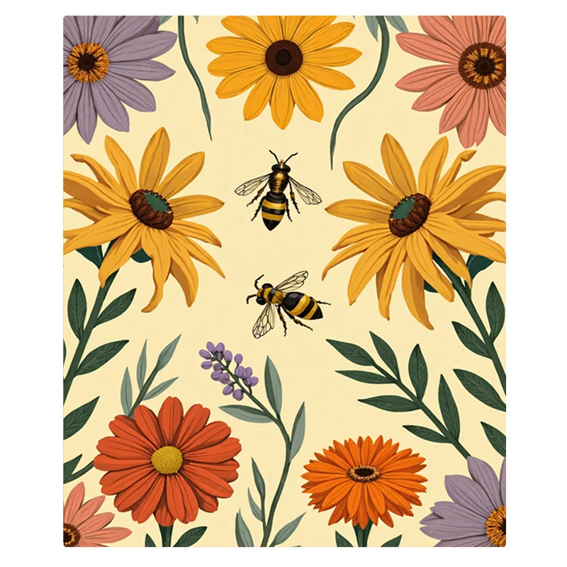 1 قطعة بطانية الفانيلا بطانية طباعة النحل الأزهار النابضة بالحياة لديكور المنزل المريح