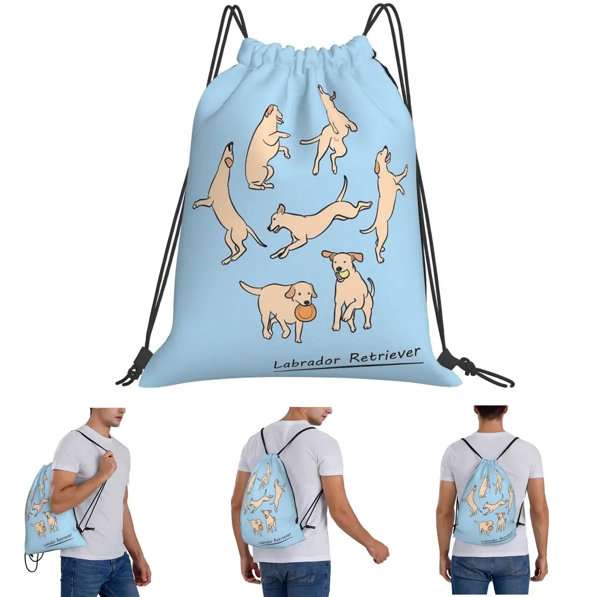 Playing Light Yellow Lab Labrador Retriever Backpacks Casual Drawstring Bags Sports Bag Book Bags for Man Woman School