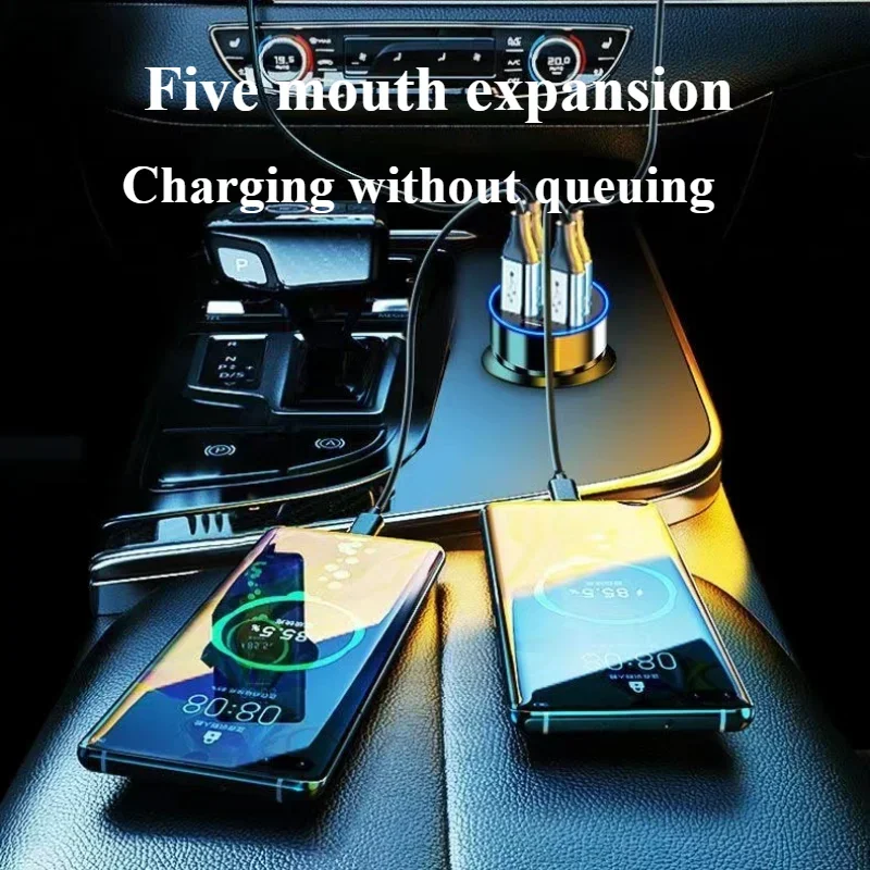 5 Ports LED Car Charger 250W Fast Charging Adapter Type C PD Mini Car Phone Charger For iphone Samsung Huawei Xiaomi