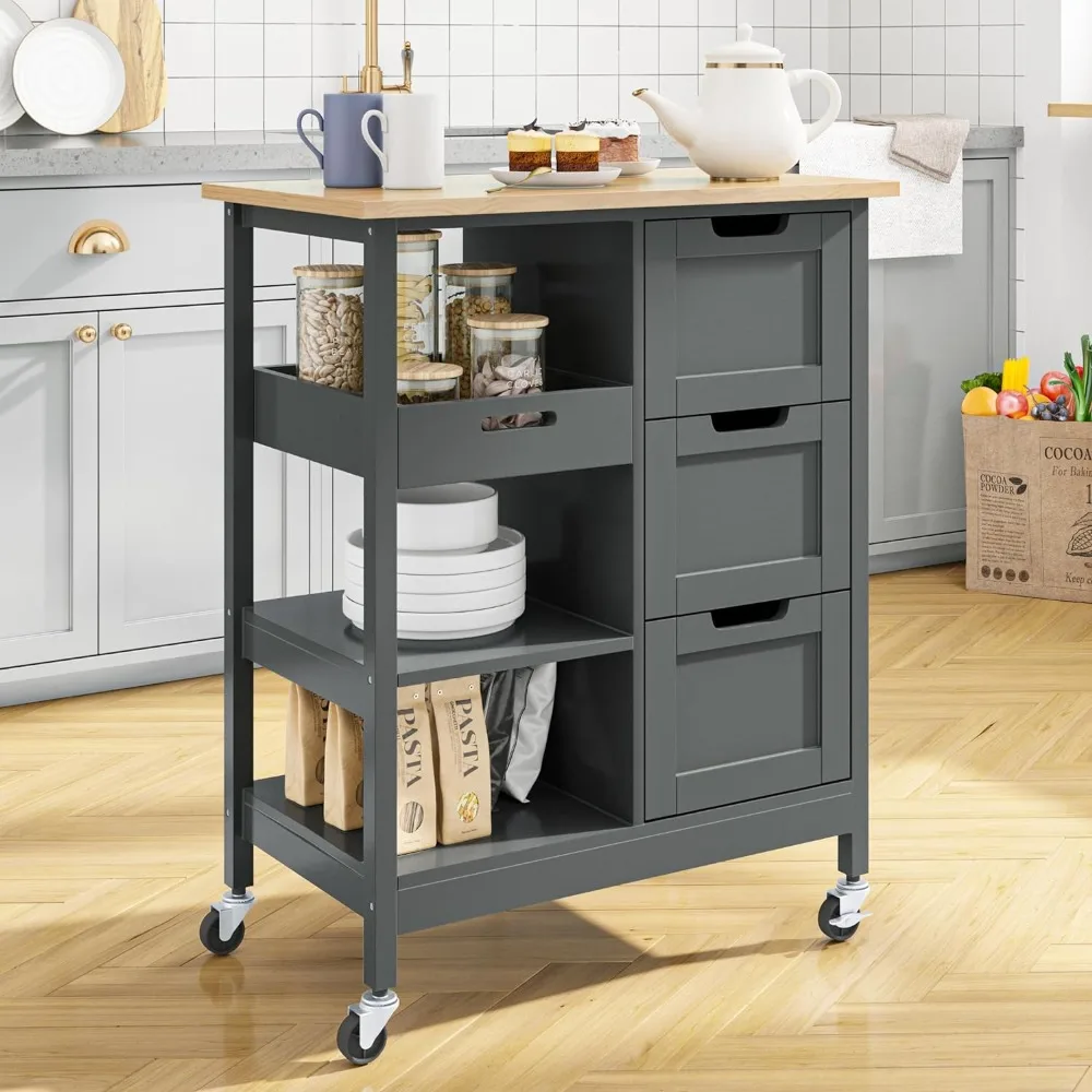 

Kitchen Island Cart with Storage with 3 Drawers Cabinet, Rolling Utility Carts, Kitchen Island Cart