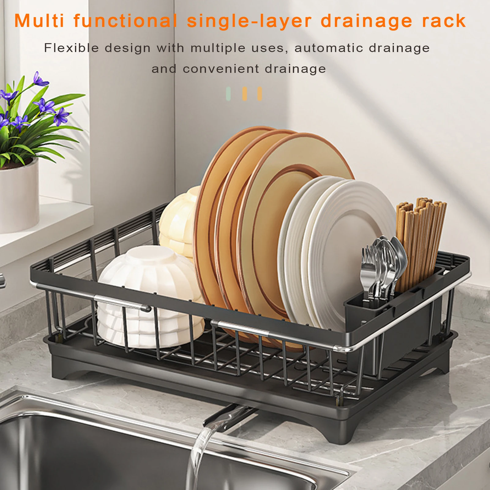 

Dish Drying Rack Adjustable Kitchen Plates Organizer with Drainboard Over Sink Countertop Cutlery Storage Holde Drying Tableware