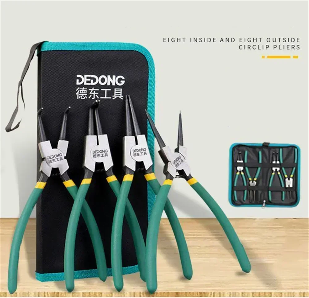 7'' Long 4Pcs Nose Plier Staight Snap Ring Remover Set With Storage Bag Circlip Pliers Bent Plier Inner Outer Retaining