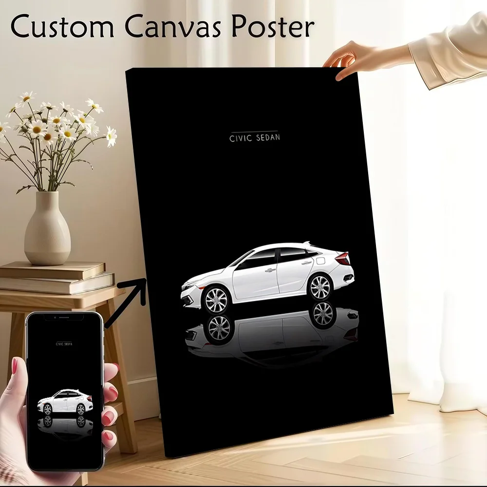 Japanese Car Civic Sedan Canvas Poster Customizable Printed Canvas Painting Wall Art for Fans Decoration Living Room Wand Deko