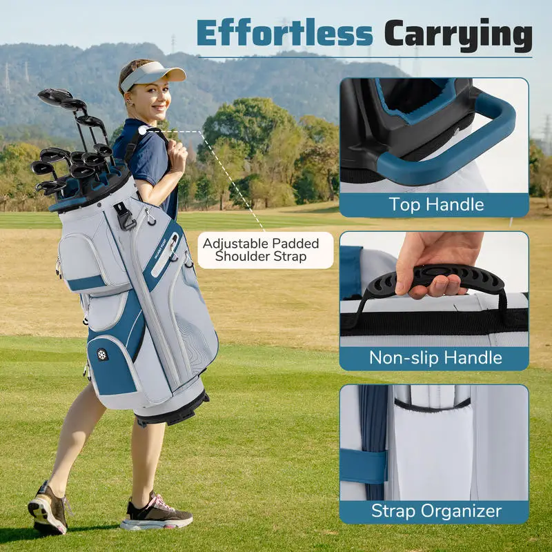 

Molded Lock Top Golf Cart Bag with 14-Way Full Length Dividers and 11 Pockets-Navy
