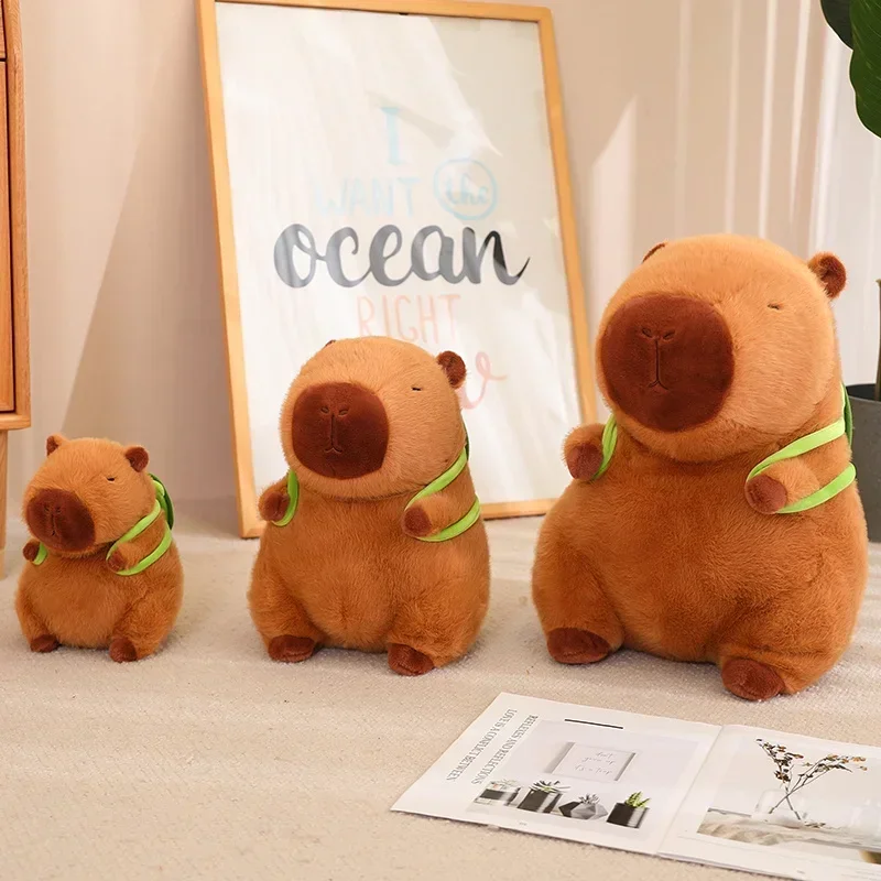 @ Peluche animaux en peluche poupée douce enfants jouets cadeau d'anniversaire pendentif décor mignon tortue sac à dos Capibara fraise chapeau Capybara