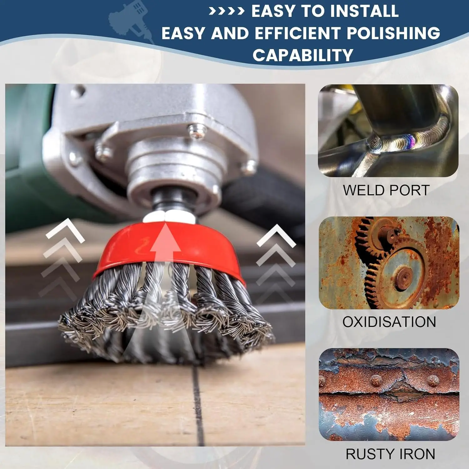 8pcs Twisted Steel Wire Wheel Brush Set for Angle Grinder Paint Removal Deburring Strong Rotary Twist Knot Cleaning Accessory