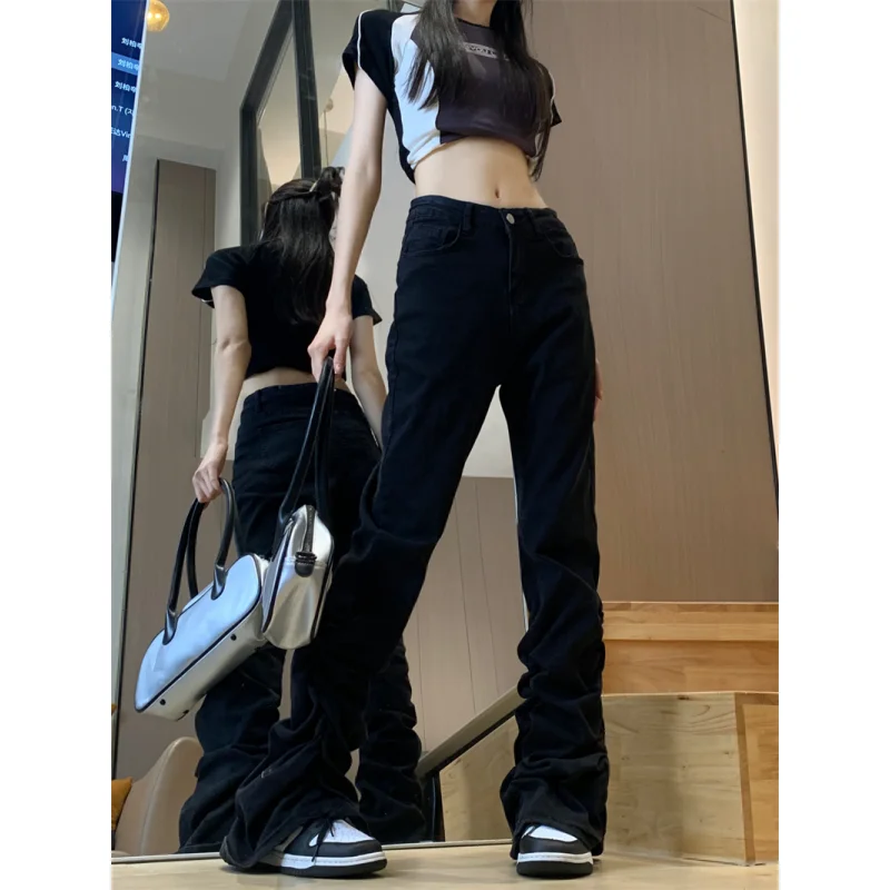 

Black Jeans for Women Streetwear Chic High Waist Solid Fashion Vintage Y2K Wide Leg Jean Female Trouser Baggy Denim Pants