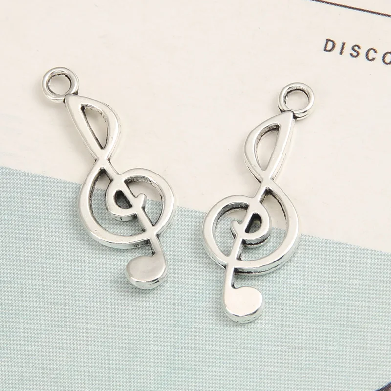 60pcs Silver Color 25x10mm Music Note Charms Musical Symbol Pendant For DIY Handmade Metal Alloy Jewelry Making Accessories