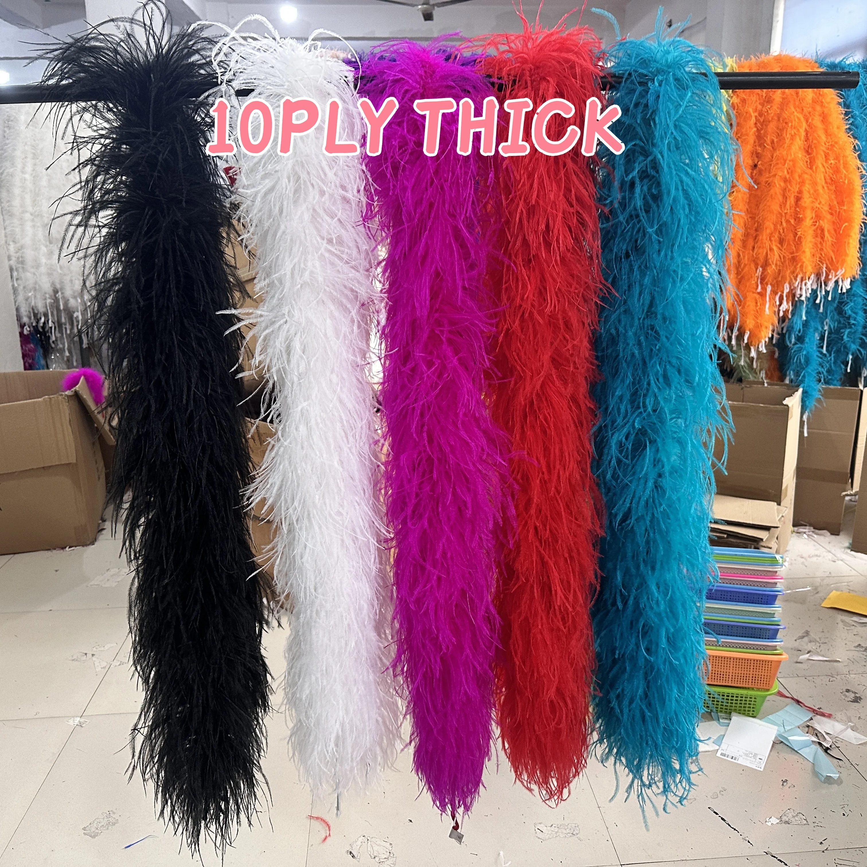 

10Ply Natural Ostrich Feather Boa for Dyed Ostrich Plume Various Wedding Party Clothing Dress Sewing Shawl Decor 50CM 1/1.3/2/4M