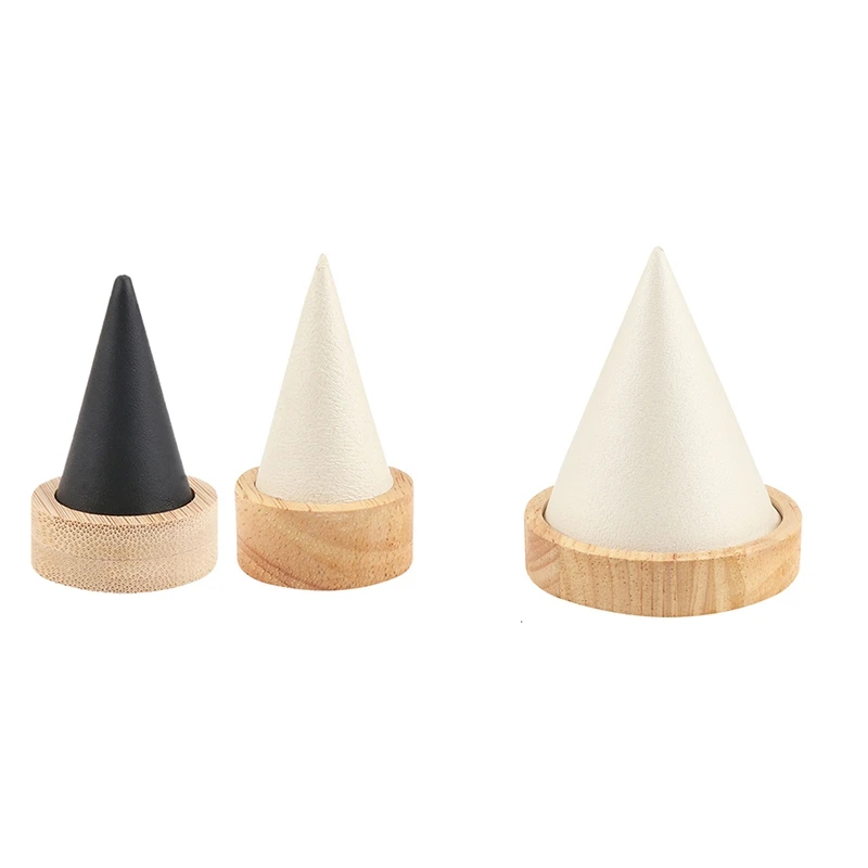 Upscale Boutique Wood Ring Jewelry Display Holder Cone Shaped Organizer Stand Support Finger Rack Bague Crafts Storage Showcase