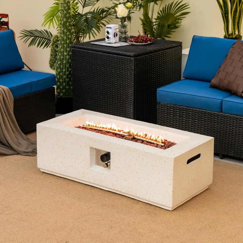

"42-inch Rectangle Terrazzo Propane Gas Fire Pit Table with 50,000 BTU, Auto-Ignition, and Stainless Steel Burner"