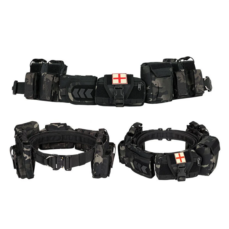 YAKEDA Tactical Waist Bag CS Combat Molle Airsoft Belts 6 in 1 Storage Bag Hiking Pouch Padded Belt Hunting Accessories