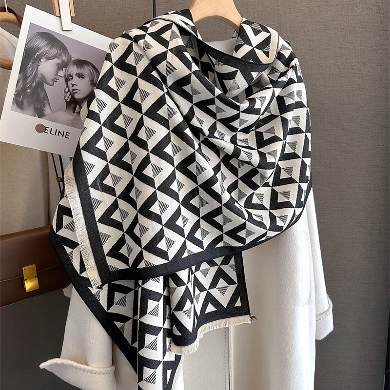 

Новая зимняя шаль, шарфы, накидка 2025, дизайнерский кашемировый шарф, женский теплый модный женский пончо из пашмины, шейный платок, бандана Echarpe