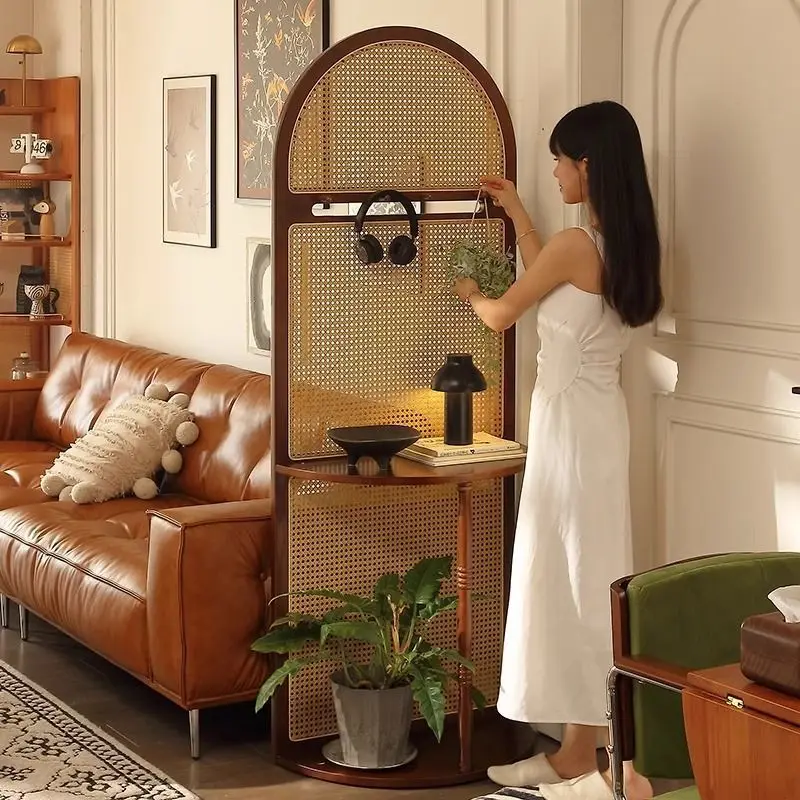 الفرنسية الرجعية الصلبة الخشب الروطان شاشة التقسيم غرفة المعيشة باب الدخول حجب مدخل خزانة الحديثة رف بسيط