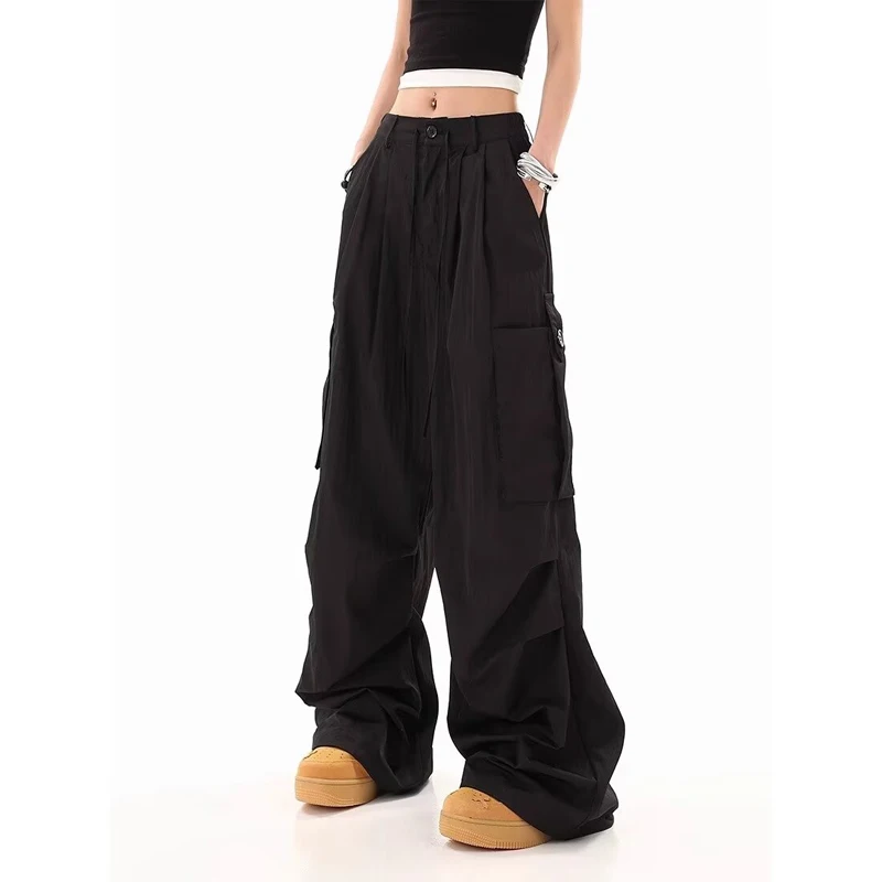 

Брюки-карго для женщин и девочек, осенние нейлоновые вельветовые широкие брюки, потертая клетчатая уличная одежда на подкладке в британском стиле с вышивкой