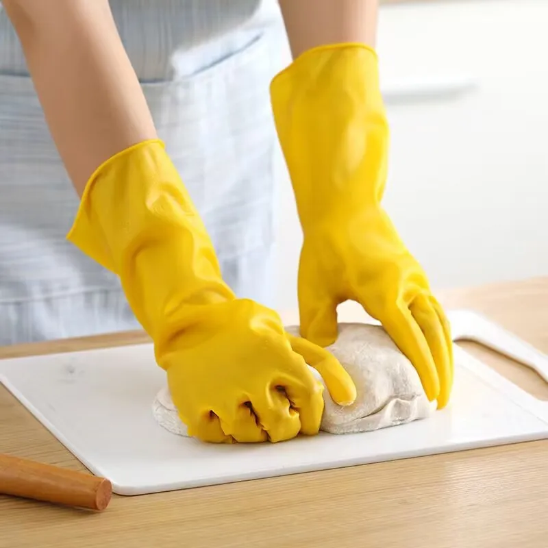 

Beef Tendon Color Plastic Household Gloves, Waterproof and Oil-resistant, Kitchen Cleaning, Home Dishwashing Tool, Non-slip