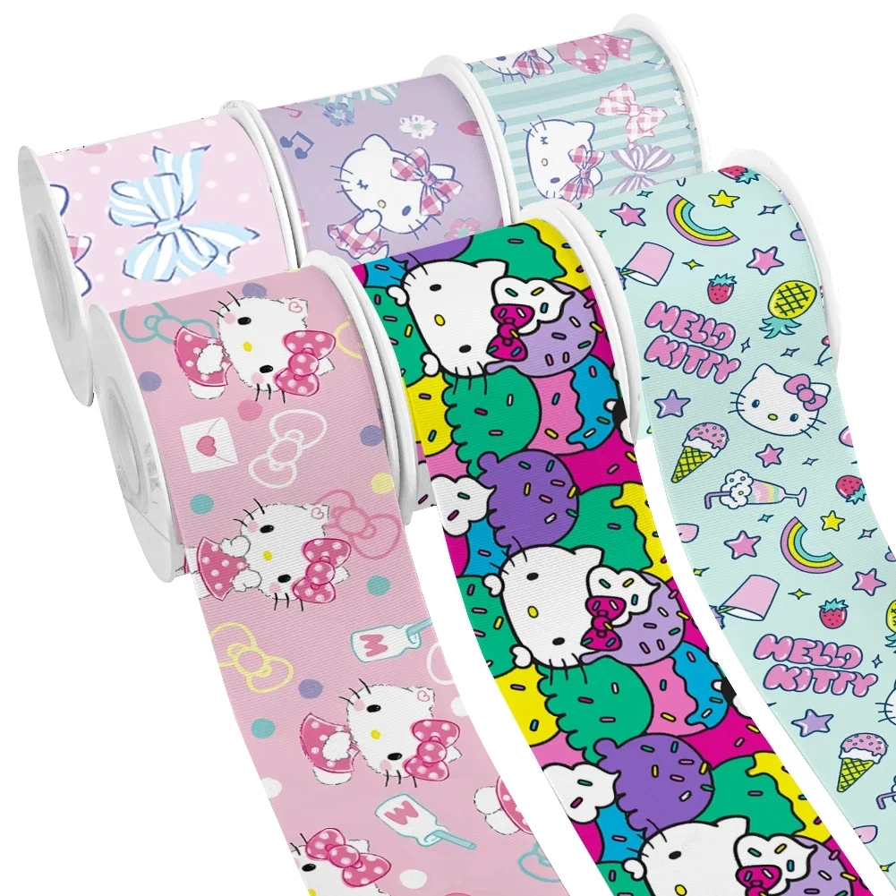 산리오 만화 리본 헬로 키티 인쇄 그로스그레인 새틴 리본, 어린이 선물 포장 DIY 재료, 크리에이티브 10 야드