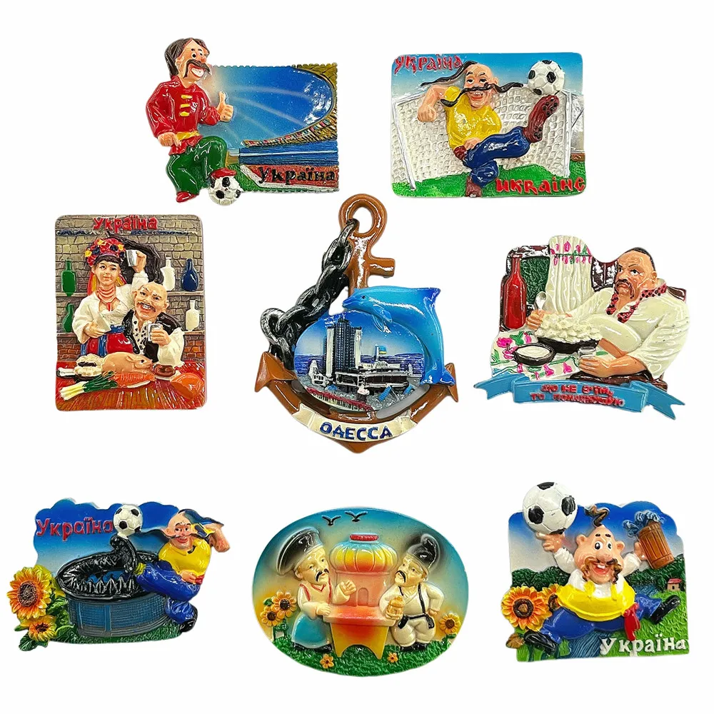 Ukraine & Odesa 3D Resin Fridge Magnet Set, Ukrainian Folk Art Sculpture Souvenir, Historical Travel Gift & Collectible