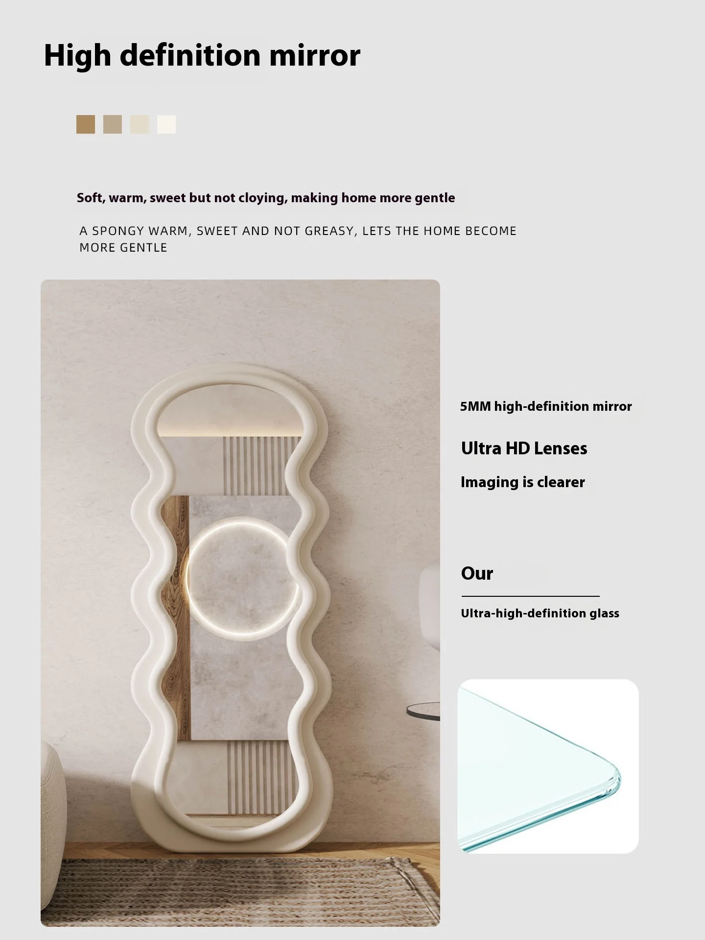 Full-length floor-standing mirror, home-use, light luxury, high-end style wall-mounted mirror, can be hung or stood up.