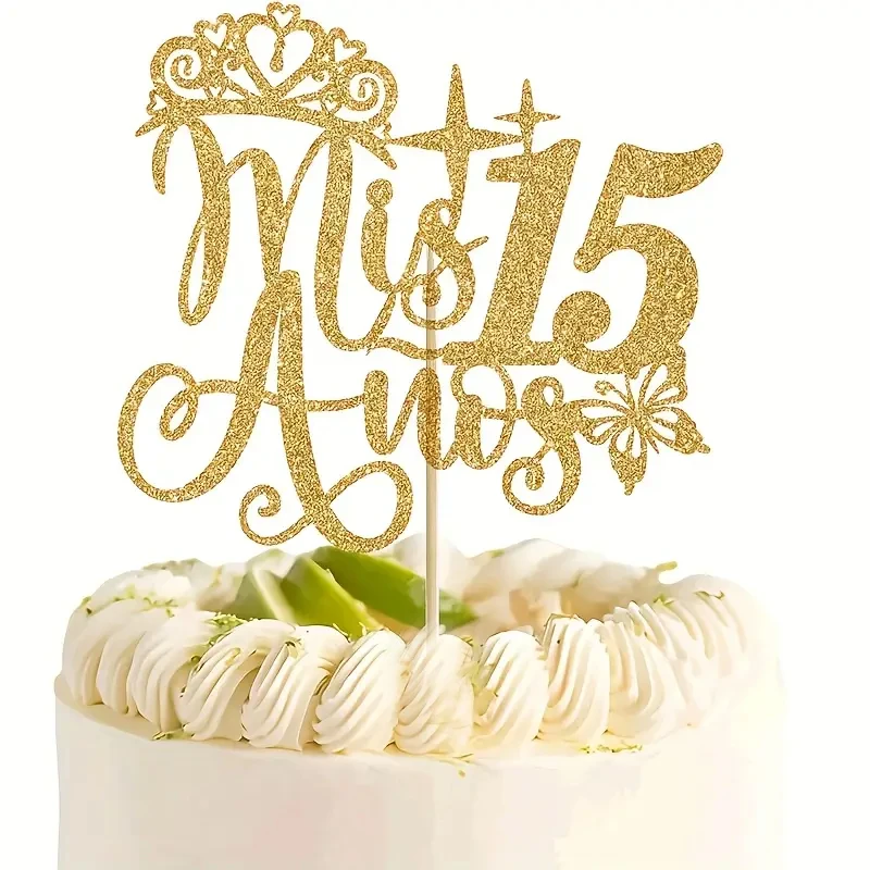 Adorno para tarta Mis Quince 15, decoración para tarta Mis Años 15, Feliz 15 Años, Hola 15, decoraciones para fiesta de feliz 15 cumpleaños