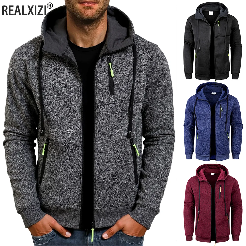 

Men's Casual Zipper Hoodie Coat Autumn Solid Color Sports Hooded Jacket Slim Fit Long Sleeve Sweatshirt Male Sportswear Clothing