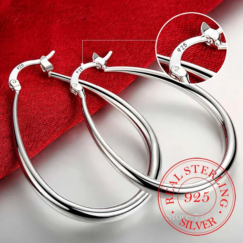 925 prata esterlina 41mm círculo suave grandes brincos de argola para mulheres senhora charme alta qualidade festa de casamento jóias presente