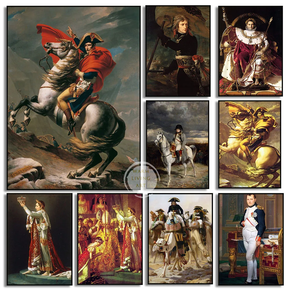 Napoleon Bonaparte Portrait Crossing The Alps Coronation of Napoleon I Painting Canvas Poster Print for Living Room Home Decor