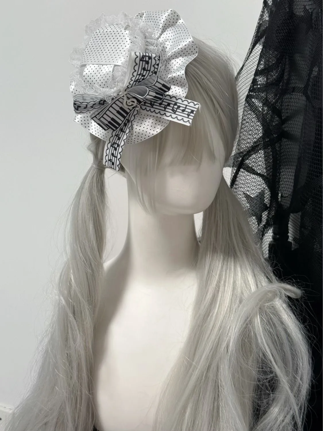 Y2K Original fait à la main gothique Piano clé Notes Lolita dentelle à pois Mini haut-de-forme pince à cheveux accessoire