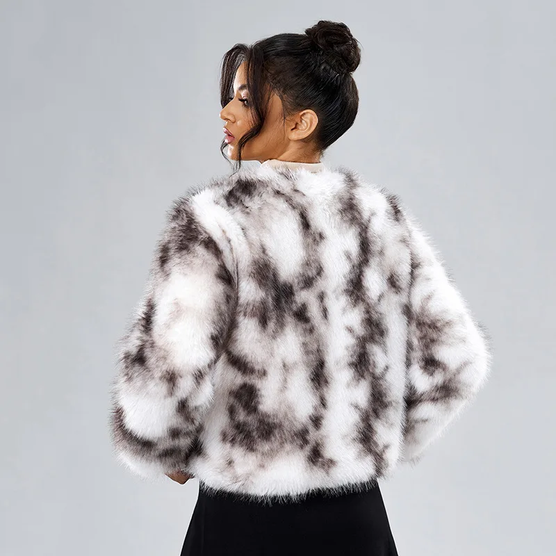 Women Faux Fur Coats Jackets Round Neck Short Coat Thick Warm Y2k Streetwear Jacket Work Casual Punk Outerwear Autumn Winter
