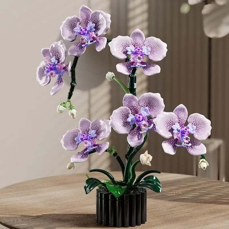 619PCS Phalaenopsis Building Blocks Flowers Orchid Potted Plants Simulation Model Home Decor Kids Puzzle Toy Girls Birthday Gift