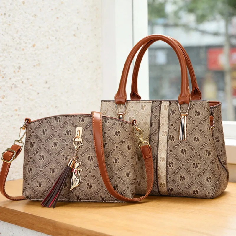 Women's Handbag Set with Shoulder Bag, Classic Print Large Capacity, Vintage Crossbody Bag, Mother's Day Gift for Mom and Elders