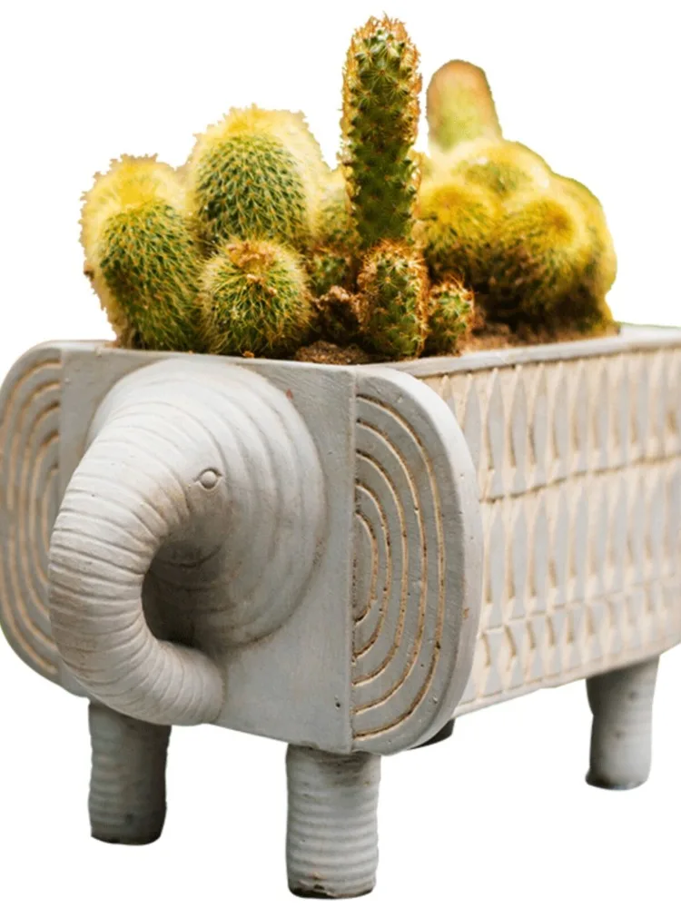 Elephant Flower Pot Cement Ethnic Style Decorative Ornament Balcony Garden Planting Succulent Green Plants Garden Supplies