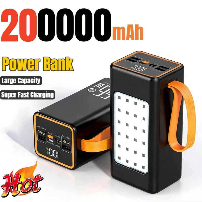 

Портативный внешний аккумулятор большой емкости 200000 мАч, 22.5 Вт, с быстрой зарядкой USB-C для iPhone, Xiaomi, Samsung, НОВИНКА 2026 года