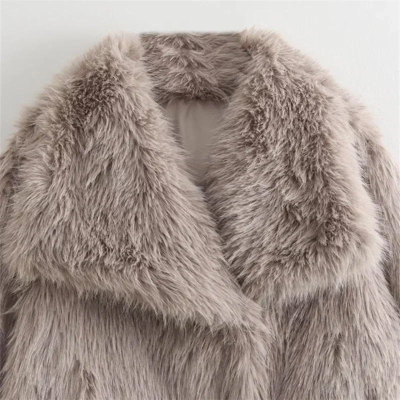 2024 New Women\'s Fashion Temperament Versatile Loose Large Lapel Artificial Fur Effect Jacket Comfortable and Warm