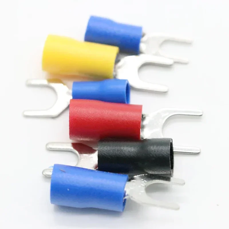 50pcs SV Type Wire Spring Terminal SV1.25 SV2 Fork U Y  PVC Insulate Ferrules Block Spade Cold Press Cable End Crimp Connector