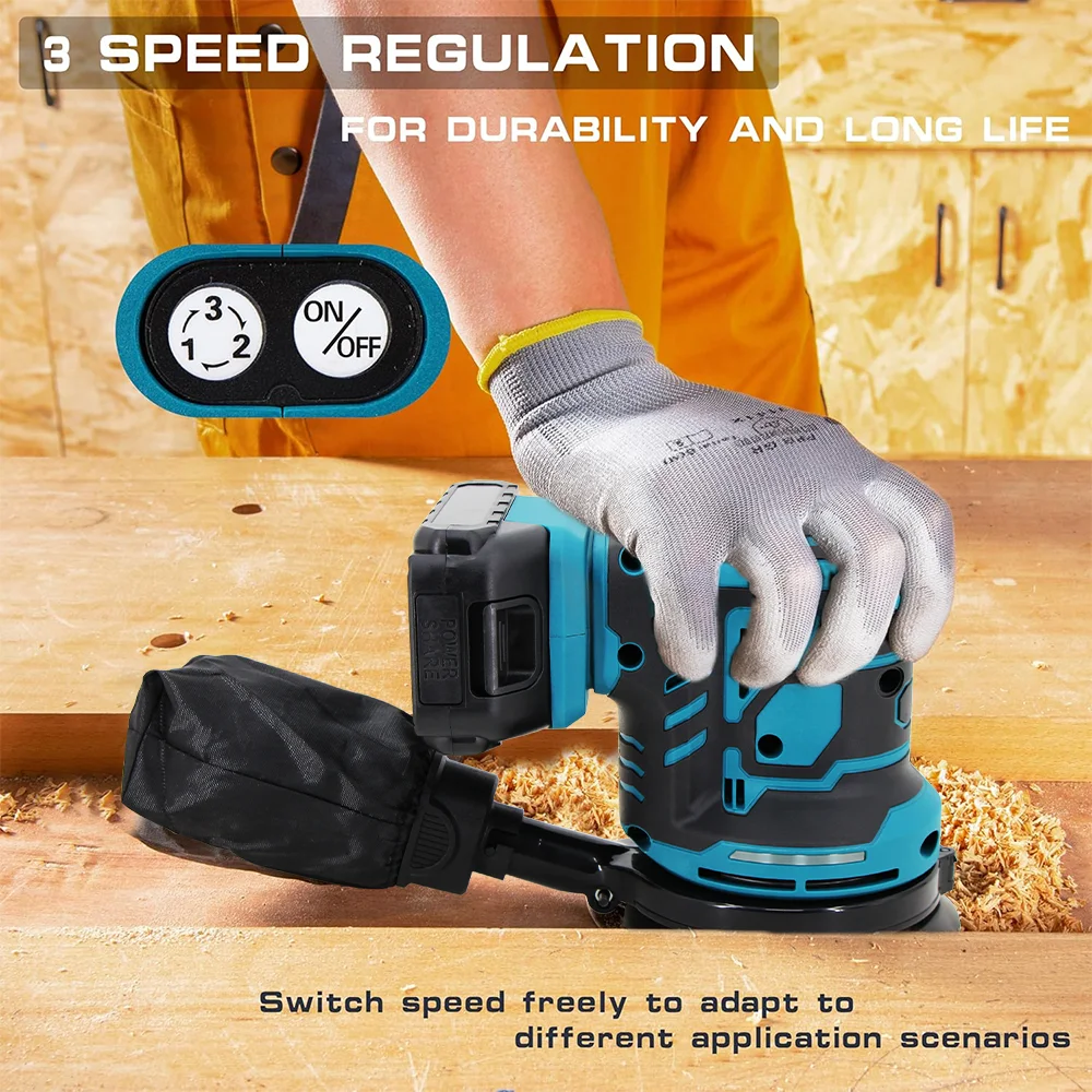 

5-дюймовая беспроводная электрическая орбитальная шлифовальная машина, шлифовальный станок по дереву, 3 шестерни, полировальный шлифовальный станок, электроинструменты для Makita/Dewalt/Milwaukee