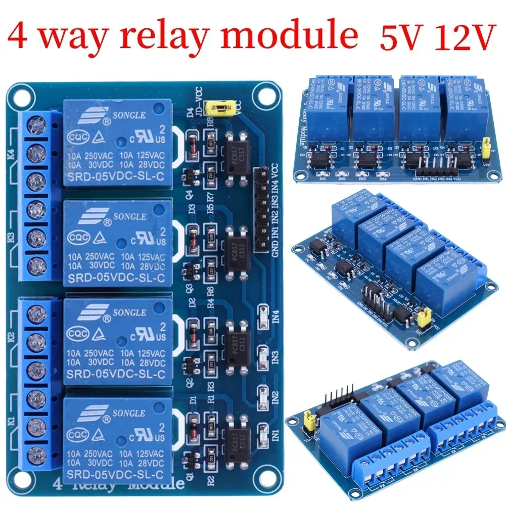 

4 Way Relay Module AVR 51 PIC 5V 12V Expansion Board with Optocoupler Relay 4 Way Relay Module Shield for Arduino ARM AVR DSP