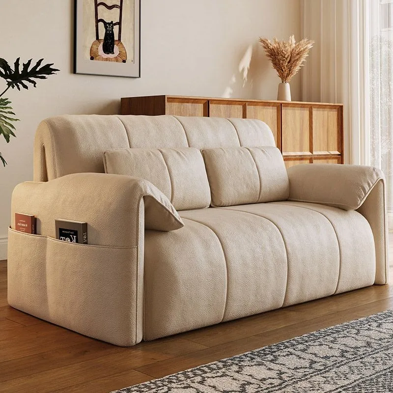 Cream wind intelligent voice remote control electric sofa bed small apartment living room study dual-purpose multi-function