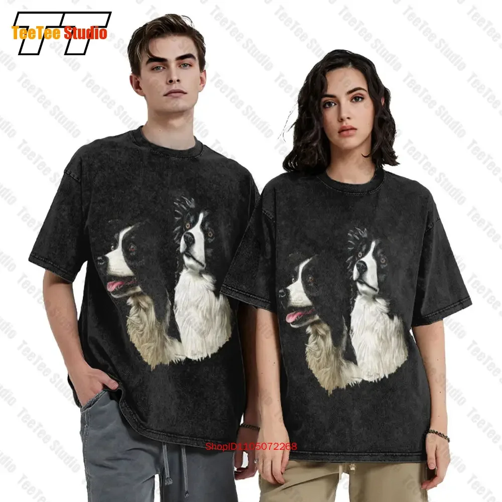 Vintage 1996 Border Collie Vintage Oversized T-Shirt Robert J May Art Cute Dogs ZDQ4
